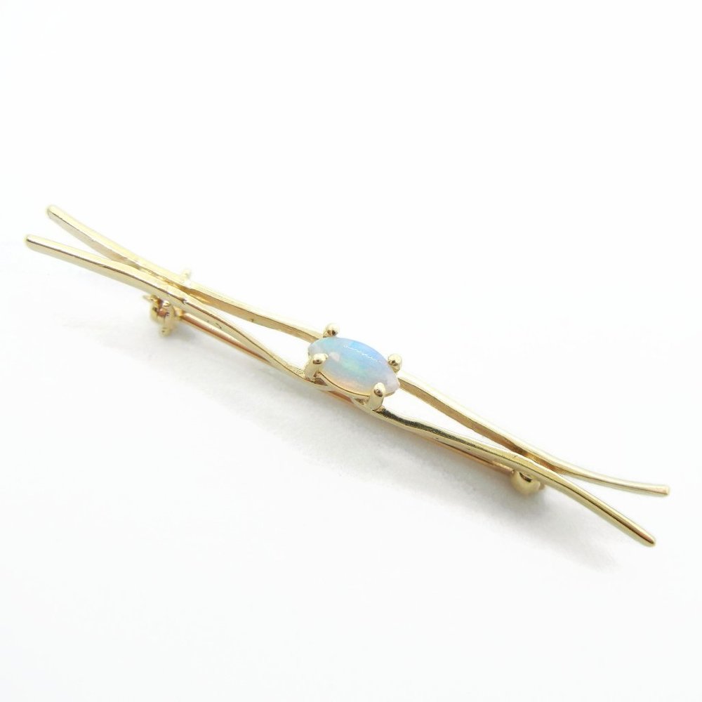 Antique Cabochon Opal 14k Gold Bar Brooch Tie Pin